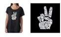 LA Pop Art Women's Dolman Cut Word Art Shirt - Peace Fingers